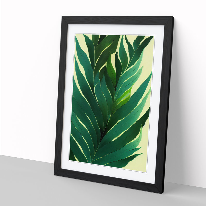 Fern Leaf Art Design - Single Picture Frame Print, Black, 64cm H x 46cm W x 2cm D