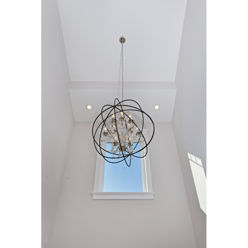 Lustre sphérique unique à 9 lumières Trishia, Anthracite / Nickel poli