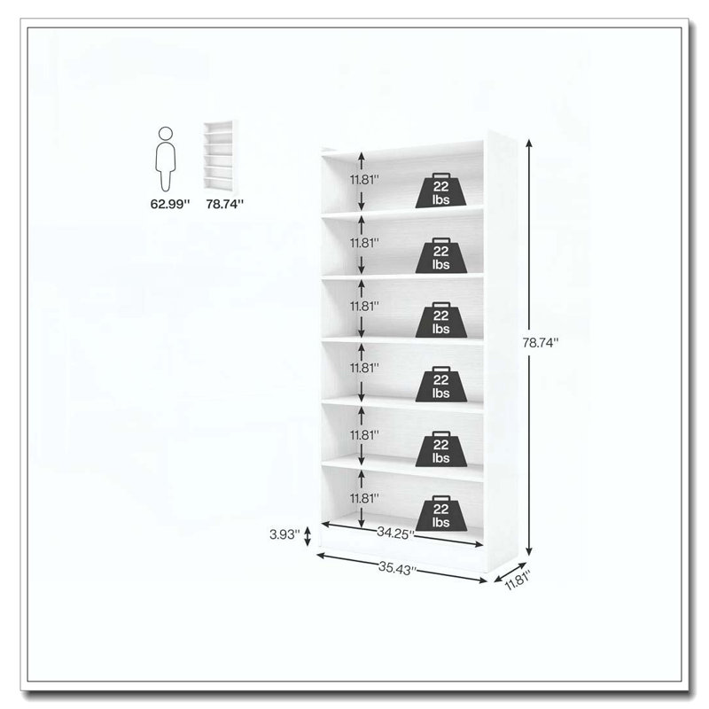 Bibliothèque à 7 niveaux avec rangement pour salon, bureau, chambre à coucher, Blanc