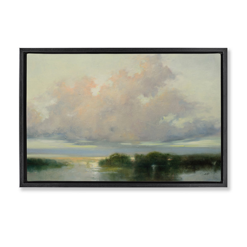 Cadre flottant avec nuages et courants, design par Julia Purinton, Cadre flottant noir de jais, H 17 po x l 25 po