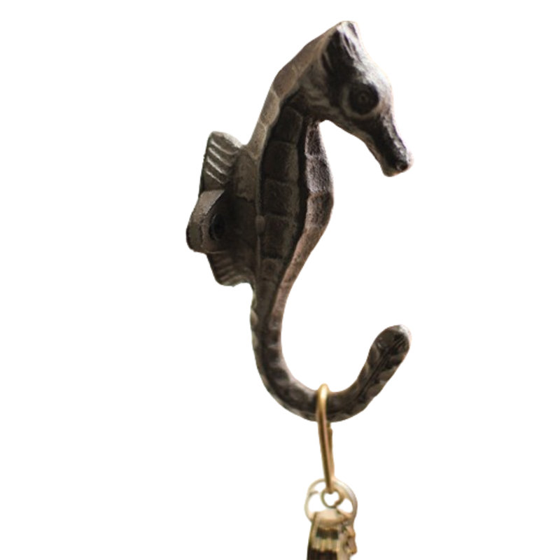 Kalalou Cast Iron Sea Horse Hook 5.1"H – Distressed Coastal Wall Hook, Set of 4
