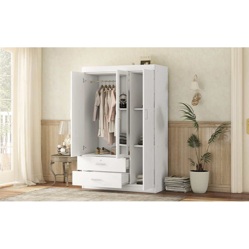 Armoire à miroir 3 portes avec tablettes, Blanc