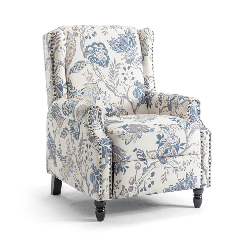 Manual Standard Push Back Recliner, Plants Blue Floral