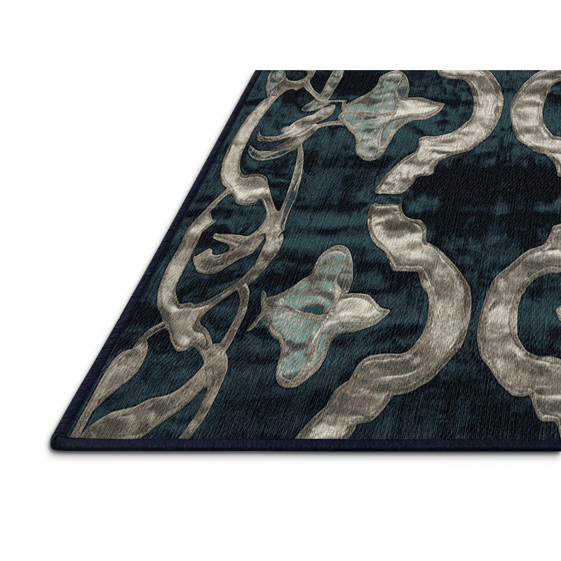 Machine Washable Blue Area Rug, Round 6'