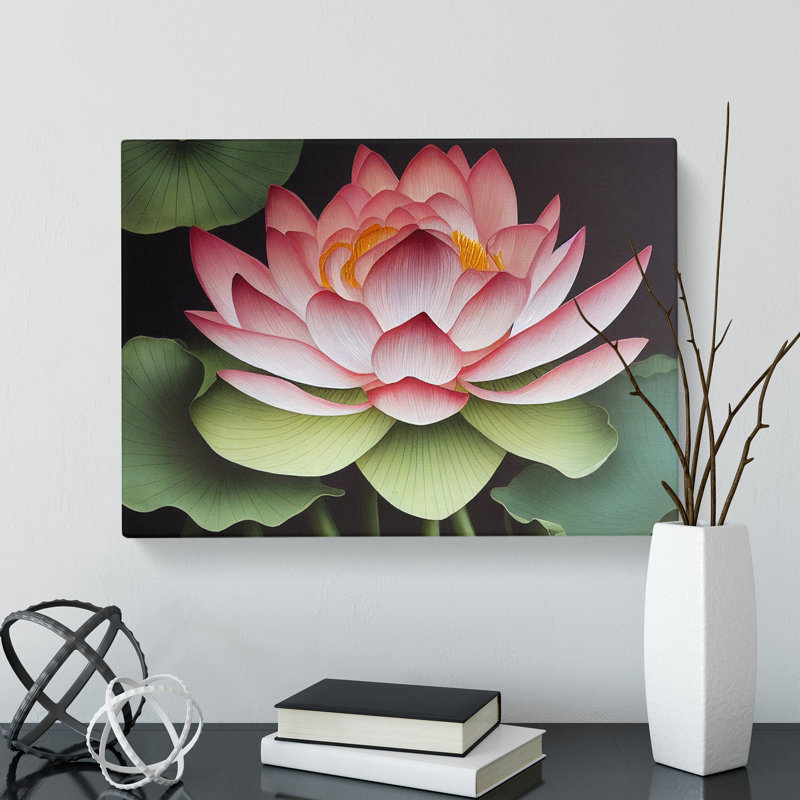 Dramatic Lotus Flower - Wrapped Canvas Print, 35cm H x 50cm W x 3cm D