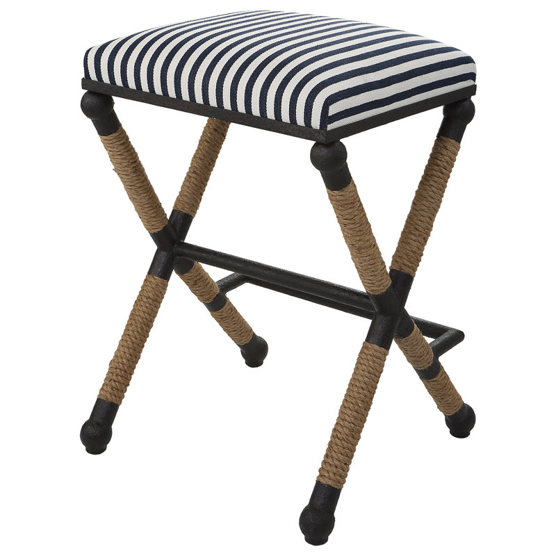 Uttermost Firth Rustic Oatmeal Counter Stool, Blue/White striped