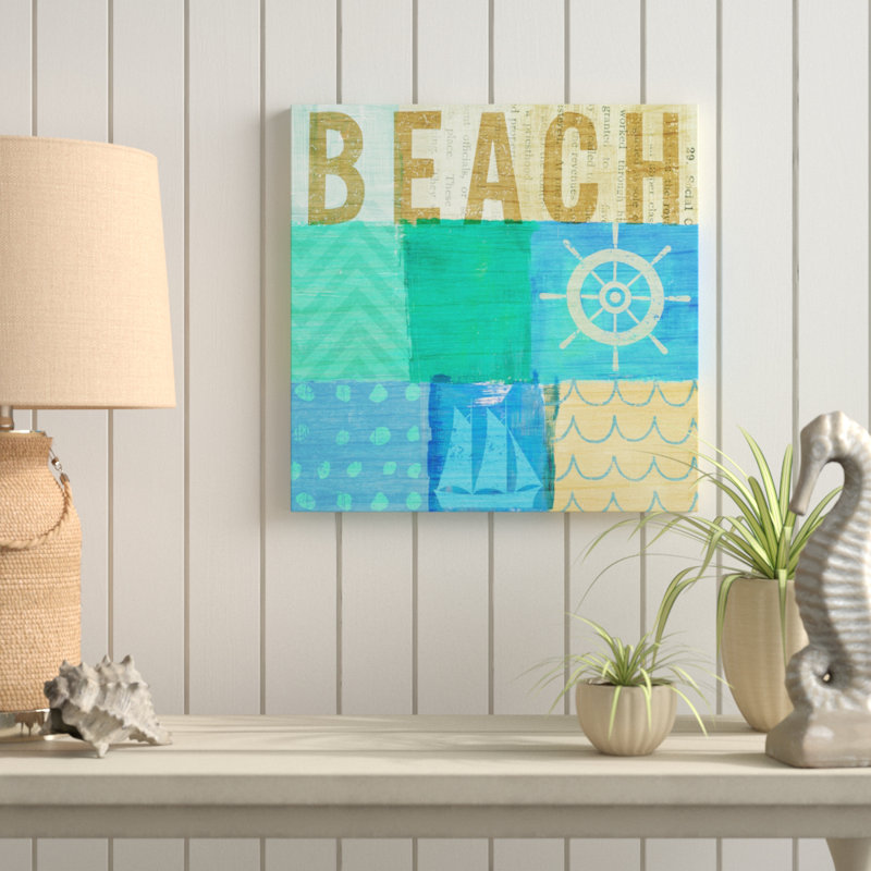 «Beachscape Collage IV», art textuel, H 18" x l 18" x P 1", Toile tendue