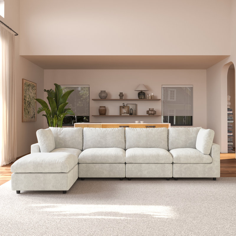 Canapé modulaire rembourré avec housse Kessi, Beige