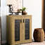 Armoire en chêne doré avec accents de porte en filet noir - gardez la collection de chaussures dans n'importe quel espace, 6 compartiments, 4 tablettes réglables, organisateur rustique chic et polyvalent pour tous les endroits, style