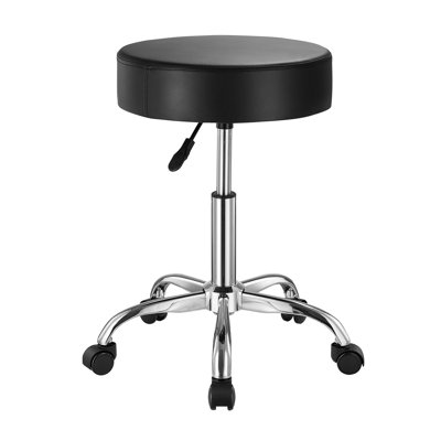 Rolling Stool with Wheels, 450 LBS Weight Capacity Round Rolling Stool Chair, Height Adjustable Thickened PU Swivel Stool 21.26*21.26*27.95 inch Leather 1 Piece Stool Black Adjustable Stool