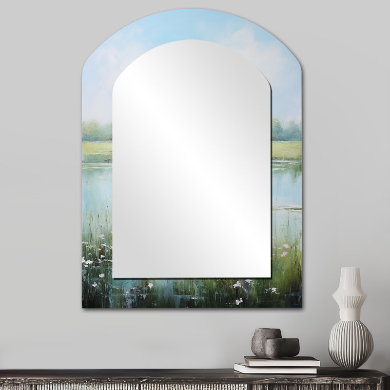 Meadow Tranquil Waters I - Miroir décoratif sur arche Paysages, 34 po x 25 po