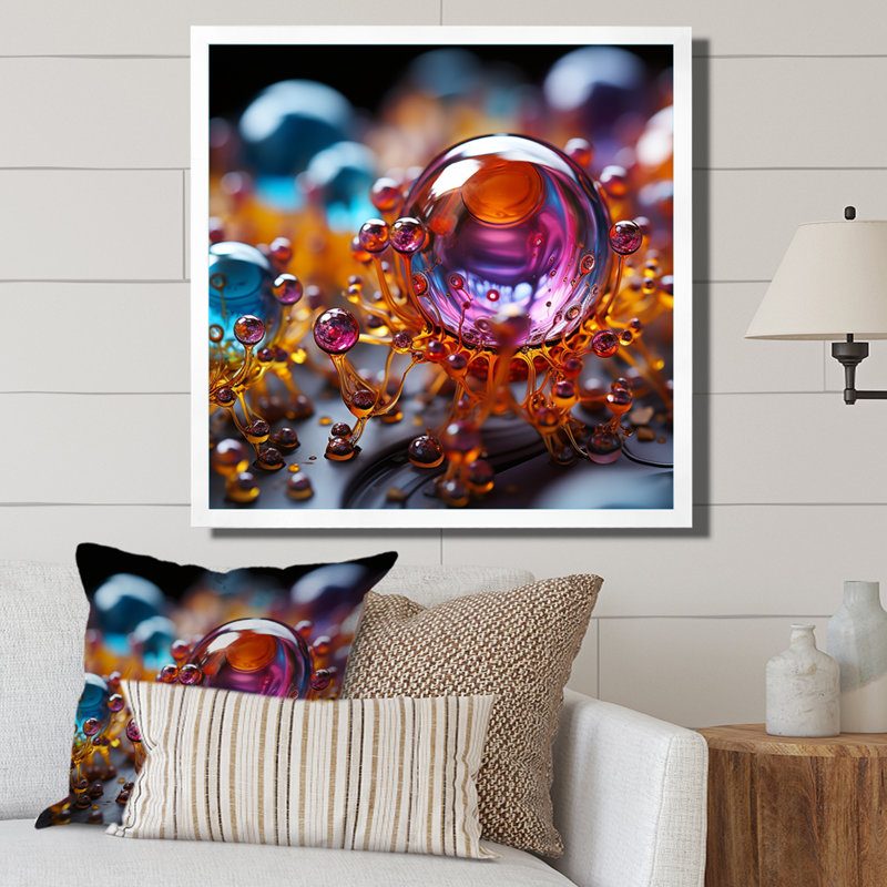 «3D Molecules Microscopic Wonders - Abstract Shapes», art mural sur toile, H 36 po x l 36 po x P 1,5 po, Cadre simple blanc