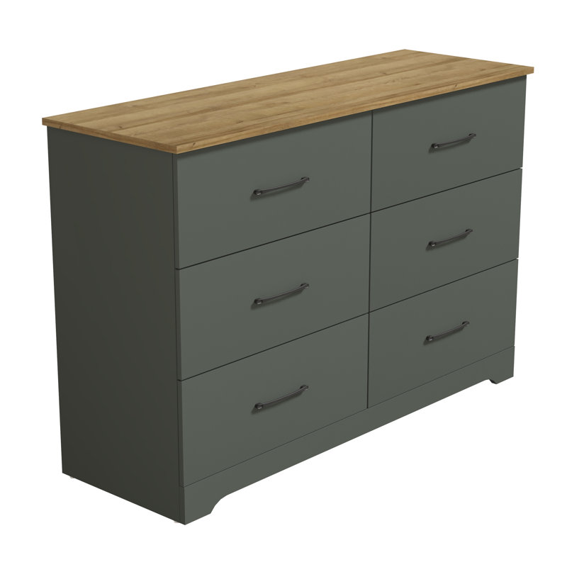 Commode 6 tiroirs Arkia, Vert/brun