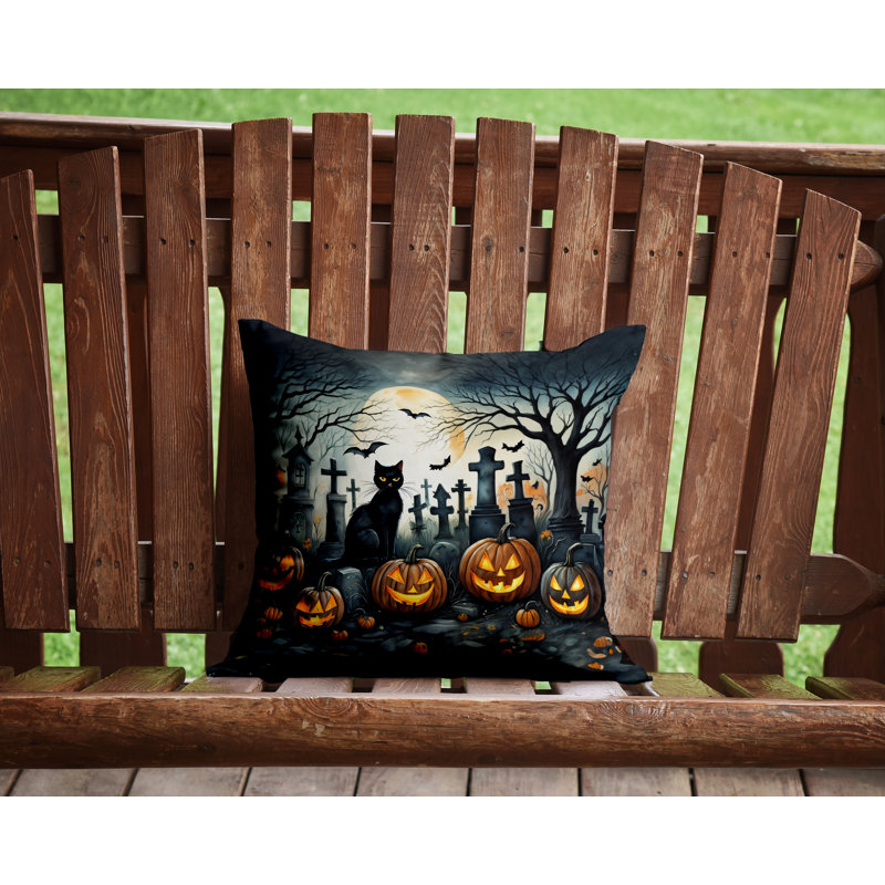 Coussin décoratif intérieur / extérieur en polyester More / Spooky More Spooky Halloween, 14 po x 14 po