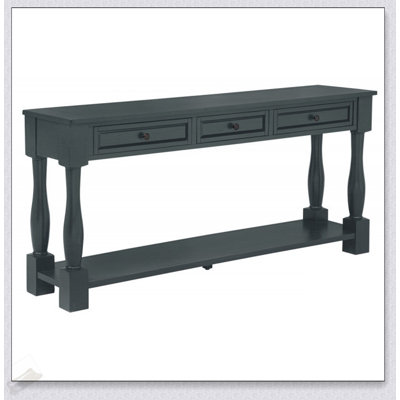 Console de 63 pouces de long avec tiroirs et tablette, bois d'acacia bleu marine, idéale pour le vestibule et le salon