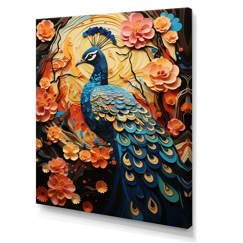Benedito Peacock Collage, impression sur toile encadrée, H 20 po x l 12 po x P 1 po, Toile tendue