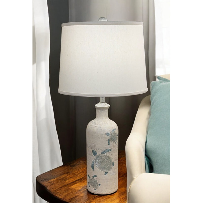 Cottage/Tide Etched Turtle Table Lamp, Cream
