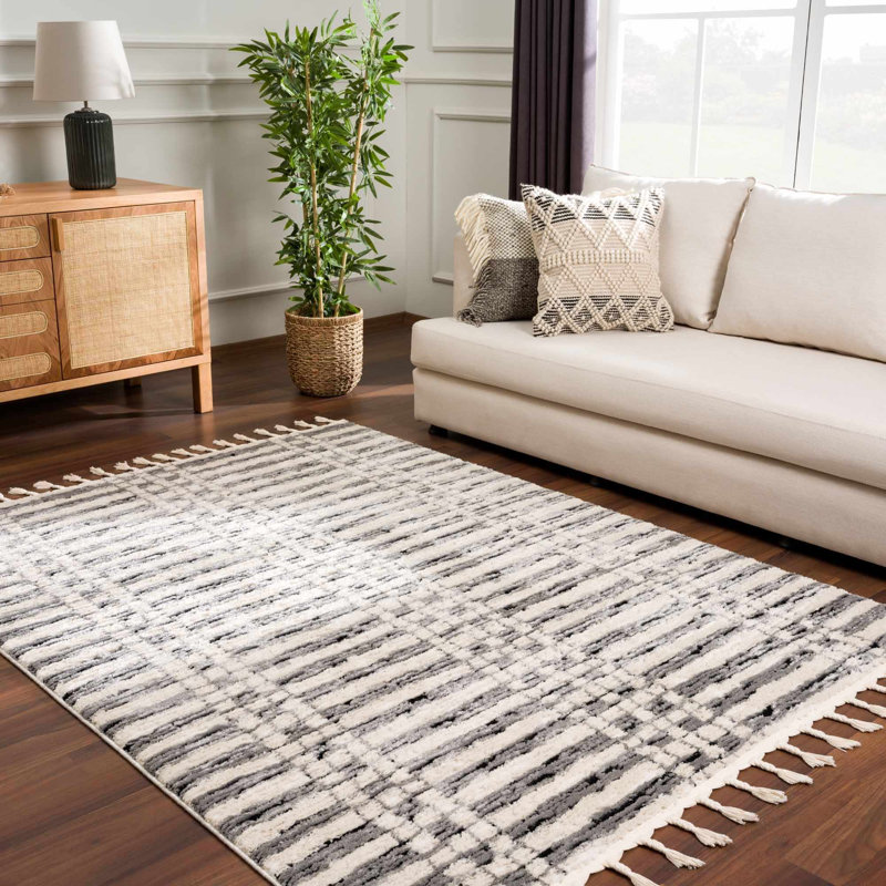 Tapis gris en polypropylène tissé à la machine Janiaha, Rectangle 7 pi 10 po x 10 pi
