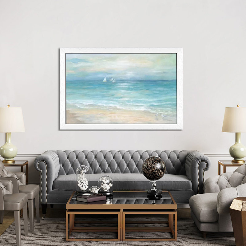 Island Beach Landscape by Cynthia Coulter - Floater Frame Painting on Canvas, 101.6 cm H x 66.04 cm W, White Framed