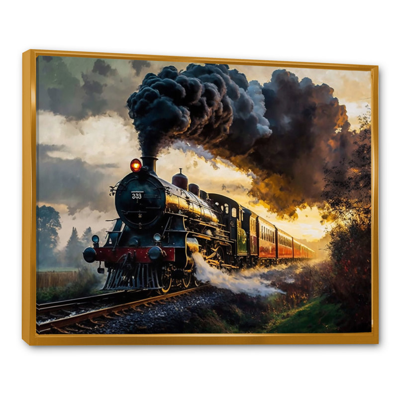 Vieux train aux États-Unis - train, art mural, L 32 po x H 24 po x P 1 po, Cadre flottant doré