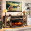 Meuble télé 70 po avec foyer électrique de 36 po, console multimédia pour téléviseur de 80 po et moins avec tablettes et armoires de rangement ouvertes-109267932-107693185