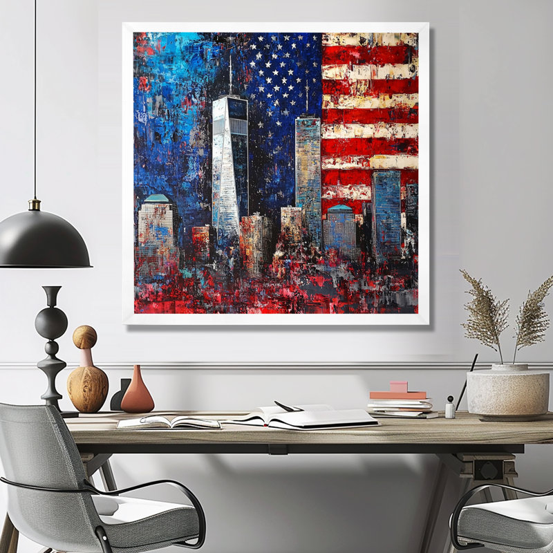 «Abstract 911 Towers Memories» - art mural patriotiste américain, H 16 po x l 16 po, Reproduction encadrée d'une seule photo