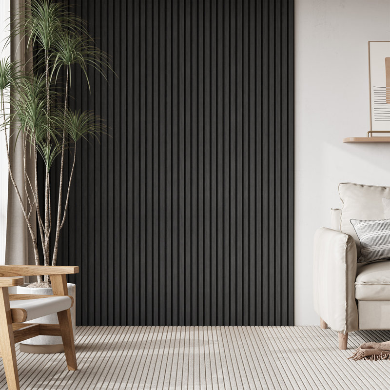 6PC X 94.5" X 7.9" 3D Acoustic/Sound Proof Wood Slat Wall Panels (Set Of 6/ 31 Sq. Ft.) , Matte Black