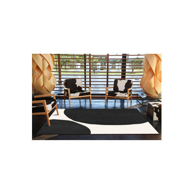 Black Circle Themed Patterned Modern Decorative Washable Rug