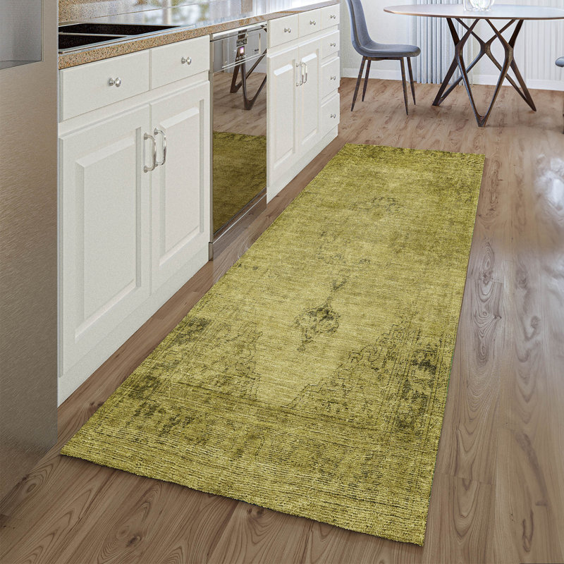 Premium Machine Washable Kiyondrea Gold Rug, Runner 2'3" x 7'6"