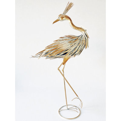 Metal White Heron Garden Statue