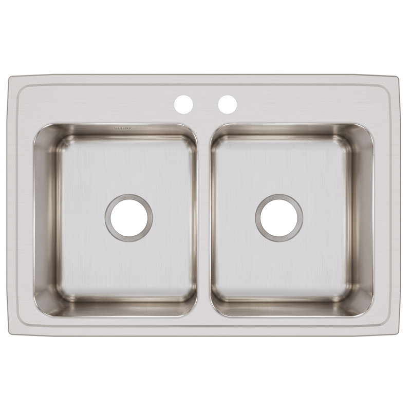 Lustertone 33" L x 22" W Double Basin Drop-In Kitchen Sink, 2 hole
