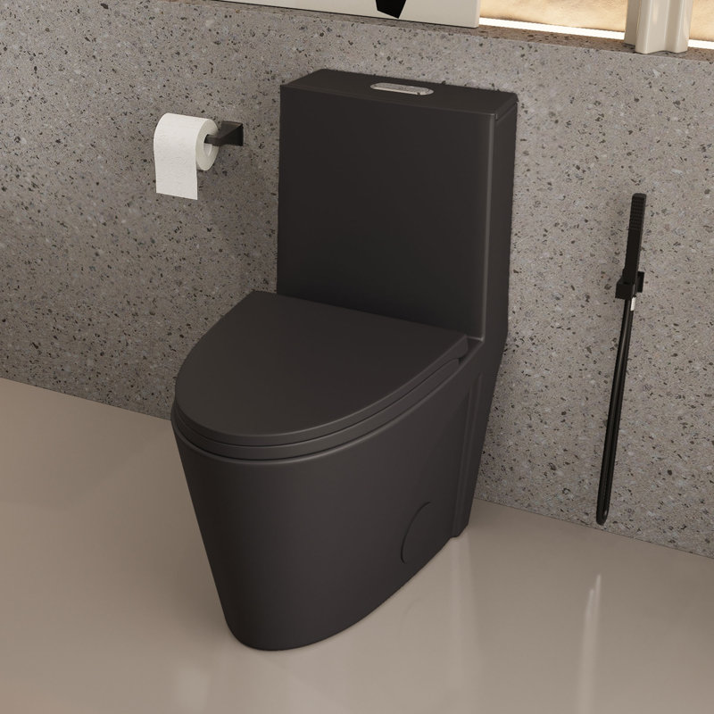 One-Piece 0.8/1.28 GPF Dual Flush Elongated Toilet In Seat Included, Matte Black