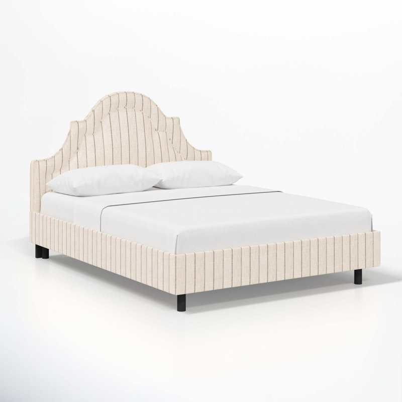 Knipe Upholstered Scalloped Bed, Twin, Fritz Charcoal Stripe