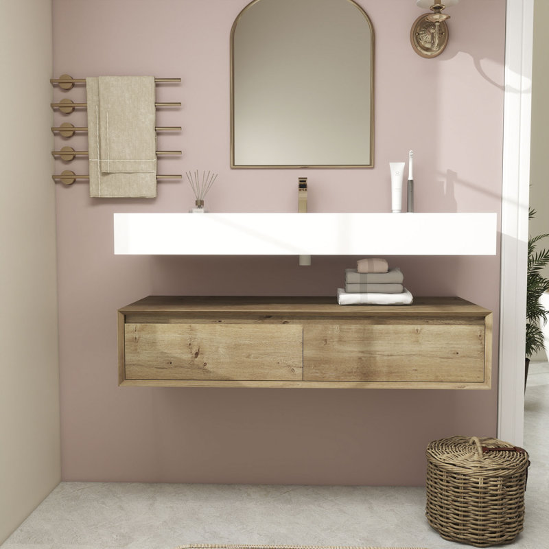 Alysa 48" Wall-Mounted Single Bathroom Vanity Set, Oak
