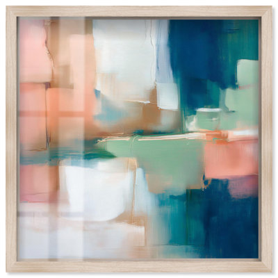 Décoration murale de bureau ombrée à carreaux colorés par Art Remedy, cadre blond, 41 x 41