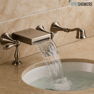Modern Wall-Mount Waterfall Bathtub Faucet with Hand Shower – Brushed Nickel Finish