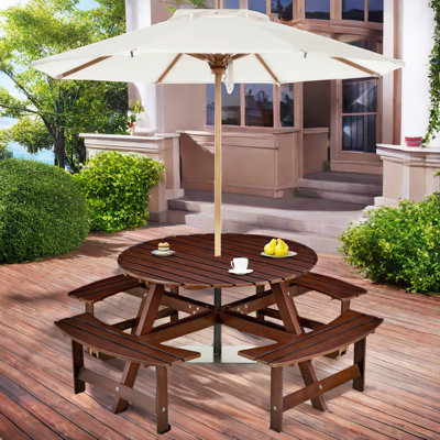 Karabella Outdoor 8-person Dining Sets With 4 Built-in Benches And Umbrella Hole by Arlmont & Co.