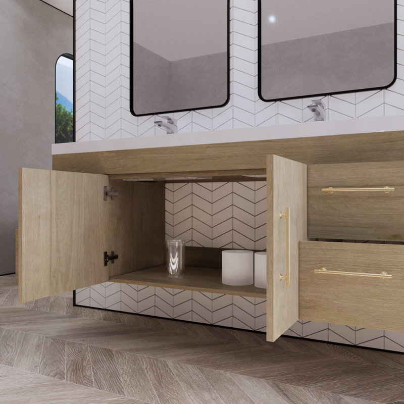 Ensemble de meuble-lavabo simple 59 po, Chêne blanc