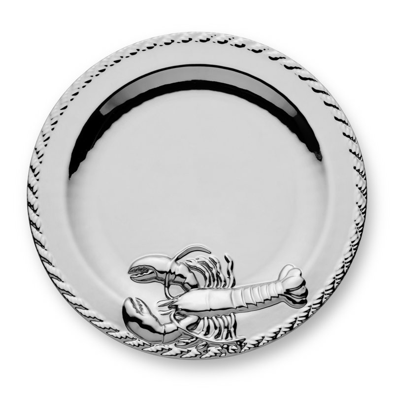 Coastal Luxury: Plateau rond en porcelaine plaquée argent de 13 pouces - Élégante vaisselle résistante à la ternissure pour une salle à manger et des réceptions haut de gamme