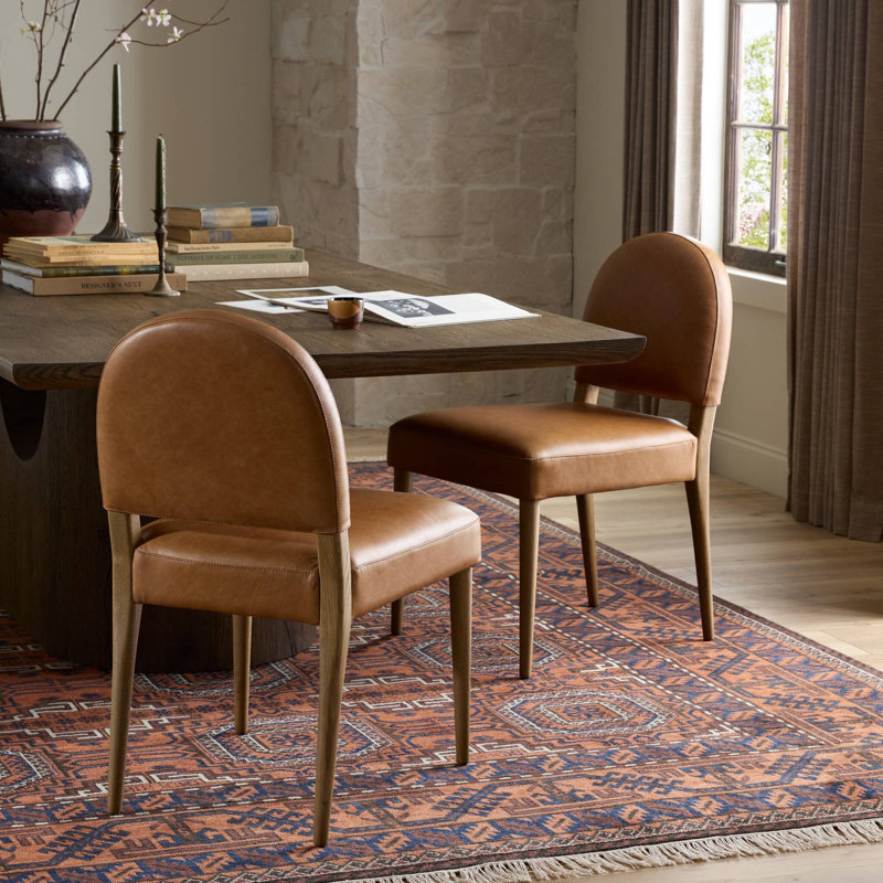 Berkely Upholstered Side Chair, Aged Oak, Chaps Saddle