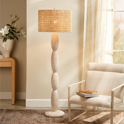 Almond Wood Floor Lamp, White Washed