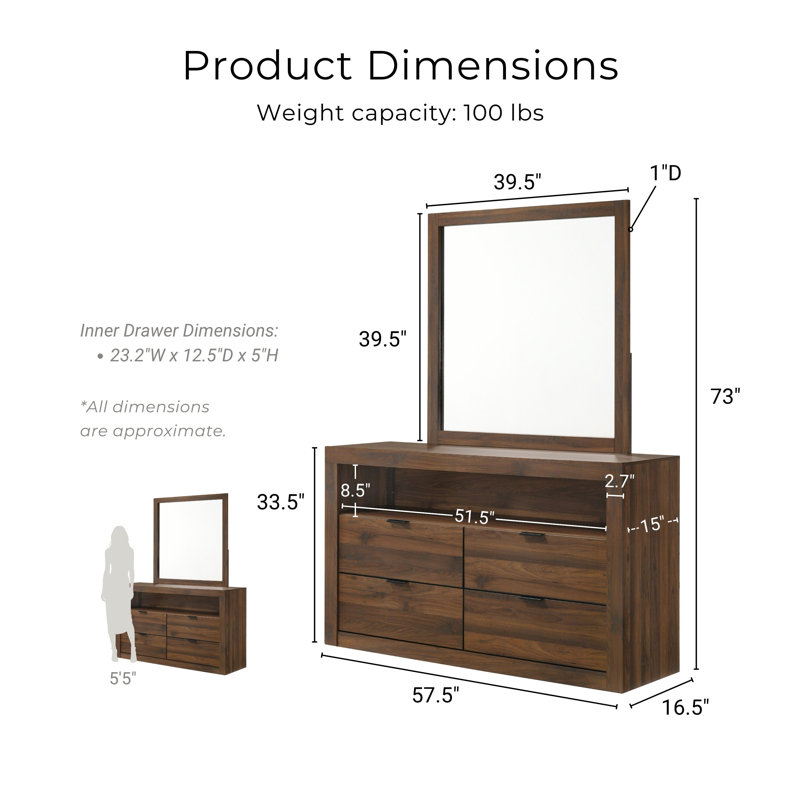 Ensemble commode et miroir 2 pièces Hildebran, Brun
