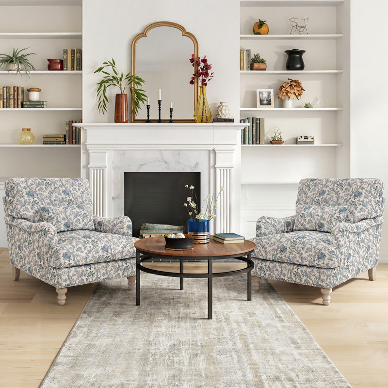 Fauteuil Hierro, Blue Floral Bird/Gray