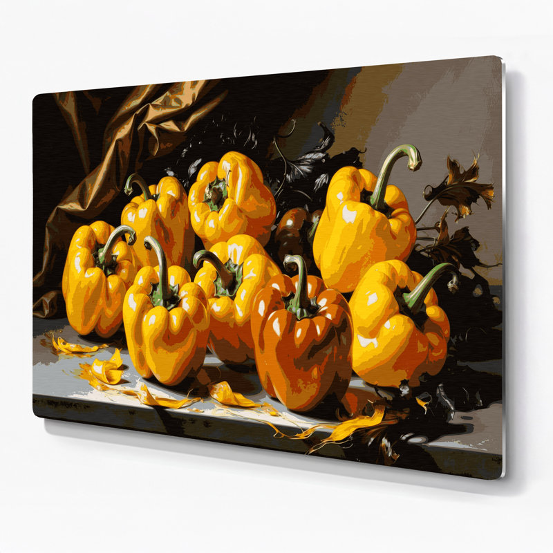 Art mural en métal légumes poivron jaune et brun, H 12 po x l 18 po