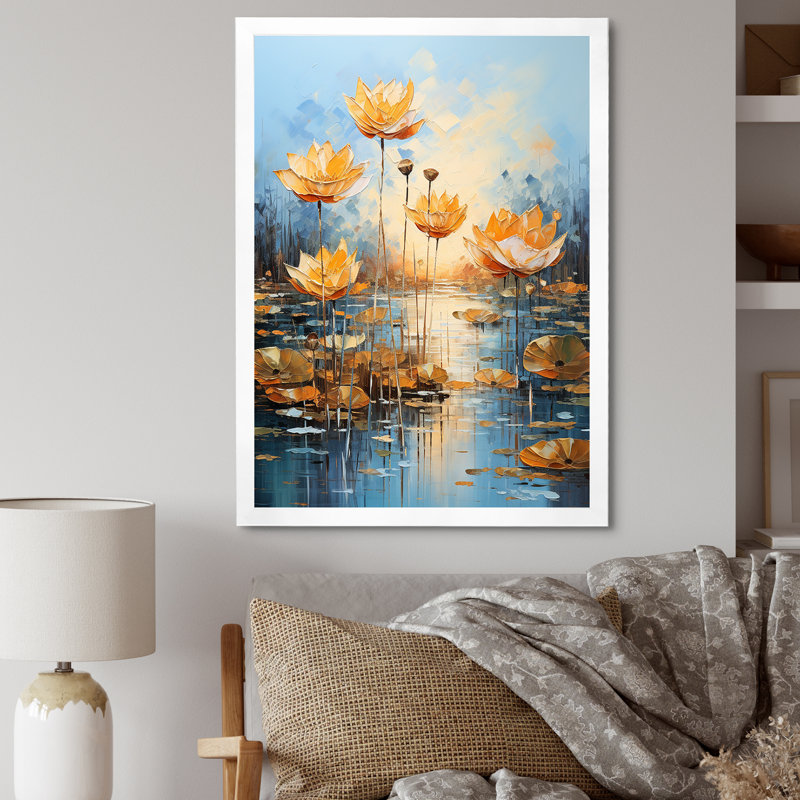 Golden Pond Lotus Tranquility sur toile, Cadre photo blanc, H 40 po x l 30 po x P 1,5 po