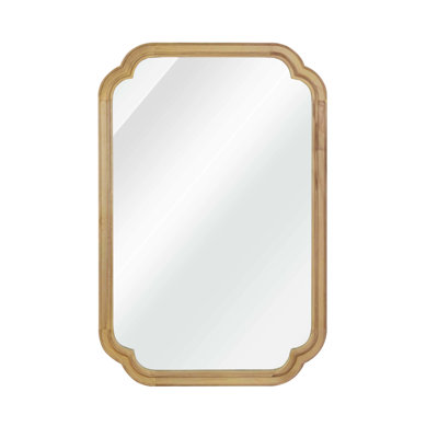 Natural Wood Color 20" X 30" Solid Wood Frame Rounded Corner Decorative Mirror