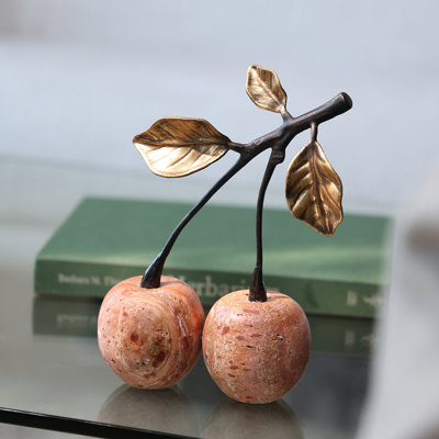 Black Gold Pink Cherry Metal Stone Decorative Object