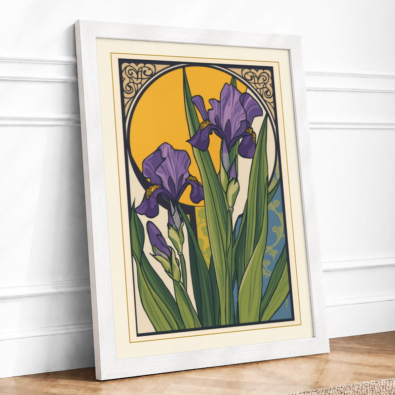 Purple Irises In Gold Botanical - Print, A1 - 84.1 x 59.4 cm, White