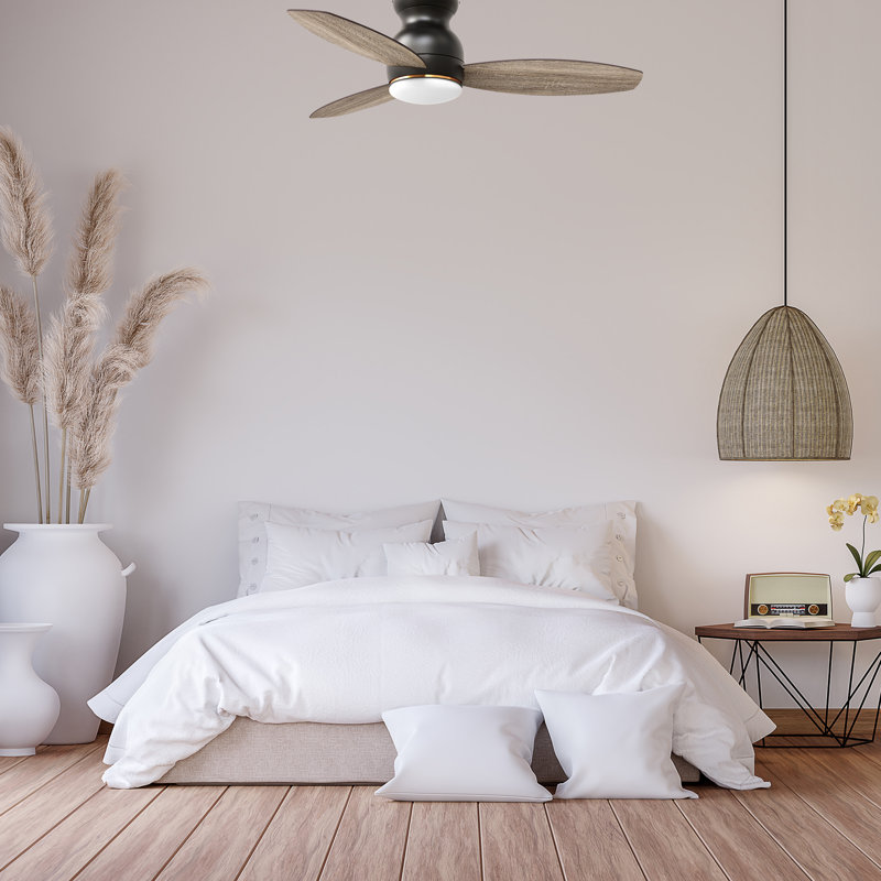 48'' Ceiling Fan with LED Lights, Black with Walnut Blades