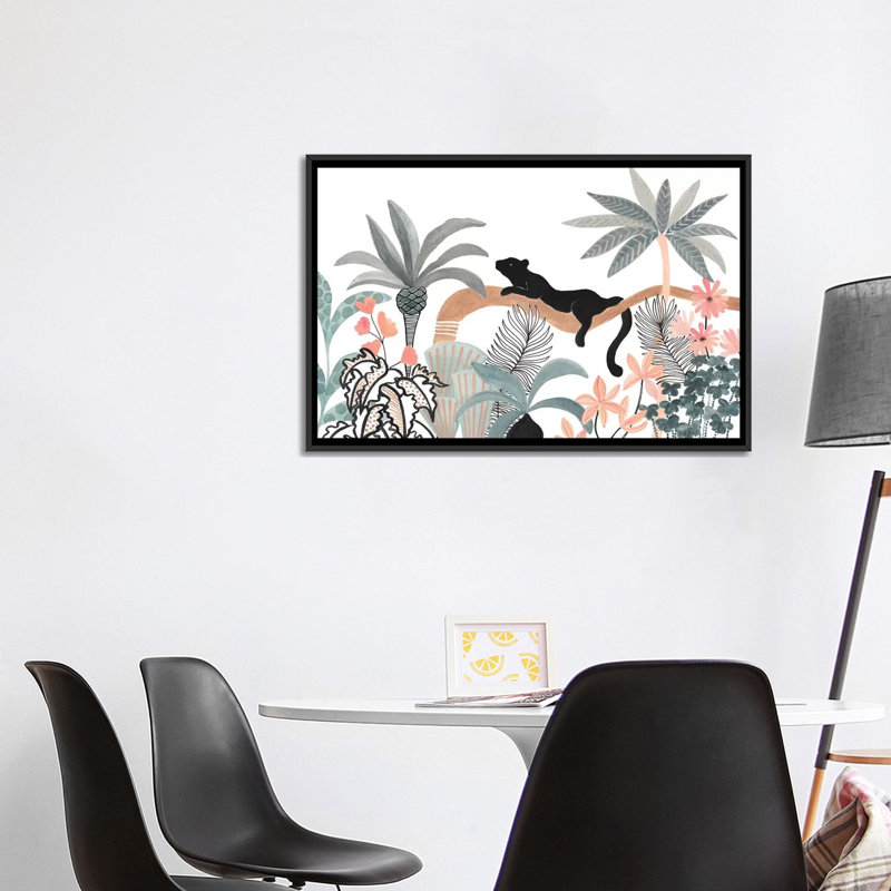 Jaguar dans la jungle, H 26 po x l 40 po x 1,5 po, Toile avec cadre noir